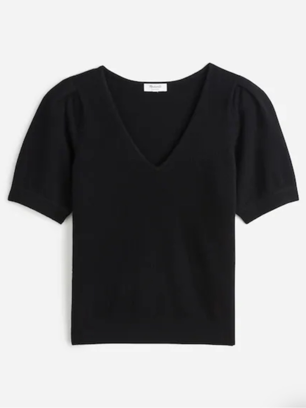 Madewell Black V-Neck Puff Sleeve Cashmere Tee